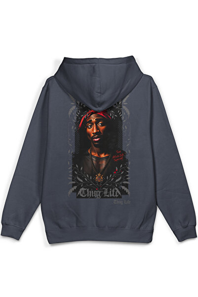 Overoz Tupac 2Pac Sırt Printed Hooded Half Oversized Sweatshirt Smoked Hoodie...
