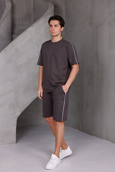 DARK MODA Ανδρικό Σετ Σορτς με Ρίγες Oversize Πάνω-Κάτω 2 Κλάδων με Δύο Κλώνους