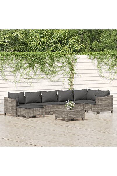 Concept Σετ επίπλων κήπου 8 τεμαχίων με μαξιλάρια, γκρι, πολυρατάν