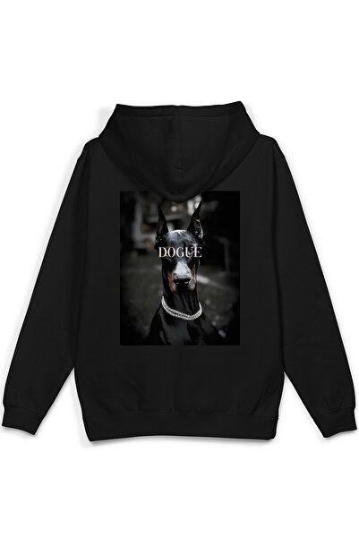Overoz Doberman Dogue Dog Back Printed Hooded Half Oversized Sweatshirt Black...
