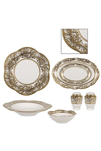 İpek Porselen 55 Parça Gold Yaldızlı Yemek Takımı (model blo)