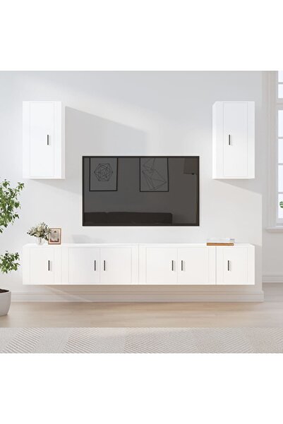 Concept Set dulap TV, 6 piese, alb, lemn prelucrat