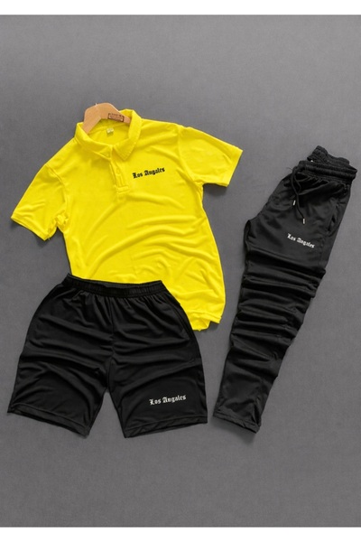 NOFLEN Polo Collar Tshirt 3-Piece Los Angeles Scuba Sort Tracksuit Set