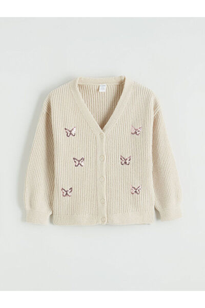 LC Waikiki Sparkling Choices V Planting Sequin Embroidered Girls' Knitwear Ca...