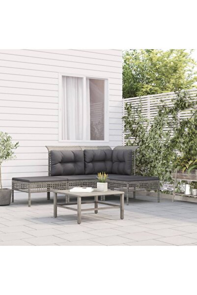 Concept Σετ επίπλων κήπου 4 τεμαχίων με μαξιλάρια, γκρι, πολυρατάν