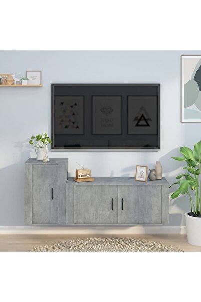 Concept Σετ ντουλαπιών τηλεόρασης, 2 τεμάχια, γκρι σκυροδέματος, επεξεργασμέν...