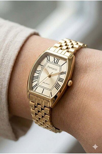Ferrucci Rectangular Case Women's Wristwatch |   28mm Steel Case, Gold Metal ...