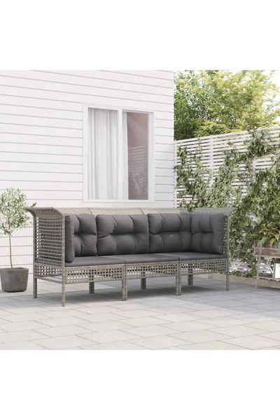 Concept Σετ επίπλων κήπου 3 τεμαχίων με μαξιλάρια, γκρι, πολυρατάν