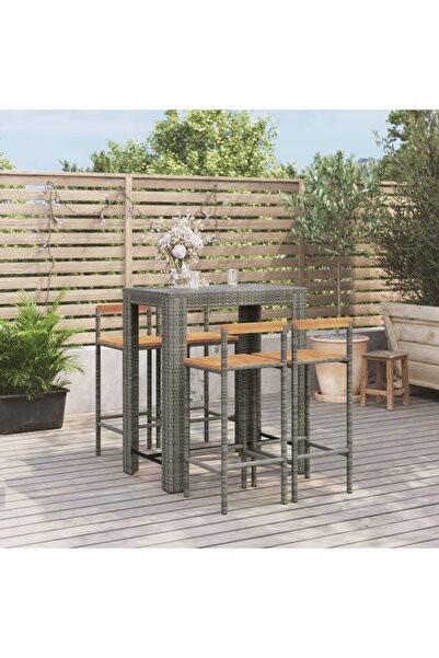 Concept Σετ μπαρ κήπου 5 τεμαχίων, γκρι, από πολυεστέρα/ξύλο ακακίας
