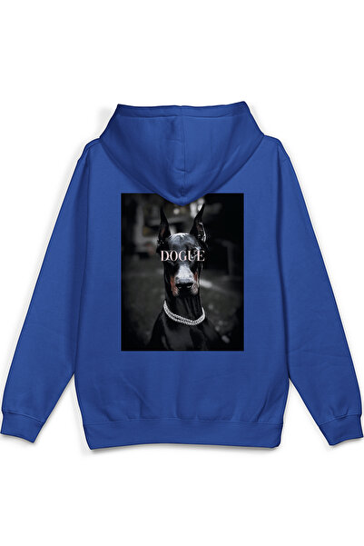 Overoz Doberman Dogue Dog Back Printed Hooded Half Oversized Sweatshirt Blue ...
