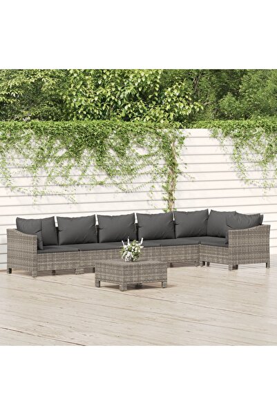 vidaxl Set mobilier de gradina cu perne, 7 piese, gri, poliratan