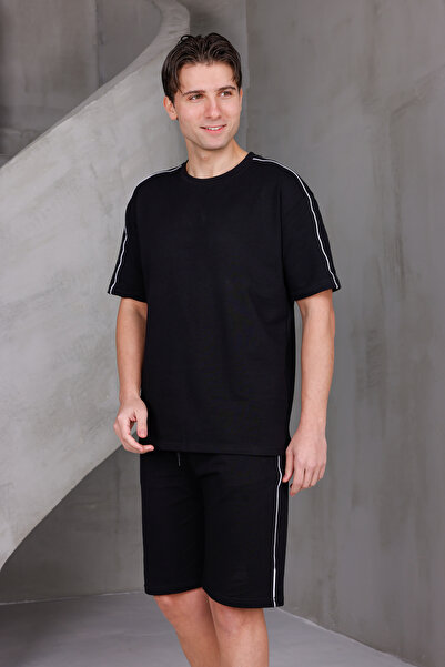 DARK MODA Ανδρικό Σετ Σορτς με Ρίγες Oversize Πάνω-Κάτω 2 Κλάδων με Δύο Κλώνους