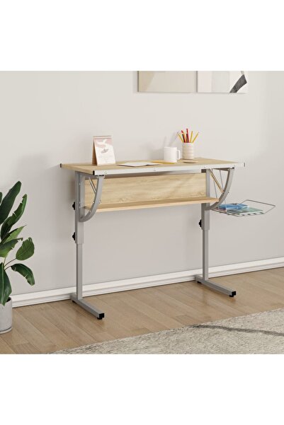 Concept Birou stejar sonoma & gri 110x53x(58-87) cm lemn prelucrat&oțel