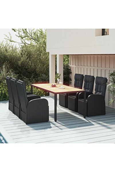 Concept Σετ τραπεζιού κήπου 7 τεμαχίων, μαύρο, από πολυεστέρα/ξύλο ακακίας