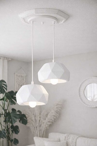 Dropcek eticaret Modern 2’li Sarkıt Avize Beyaz | Beton Dokulu Minimal Avize ...