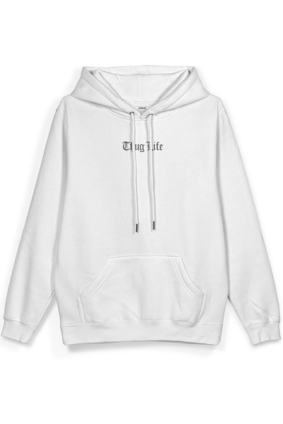 Overoz Tupac 2Pac Back Printed Hooded Half Oversized Sweatshirt White Hoodie 1407