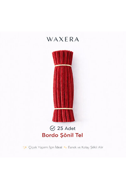 WAXERA Bordo Şönil Tel 25 Adet 30 cm | Kendin Yap Çiçek ve Hobi Tasarım Malze...