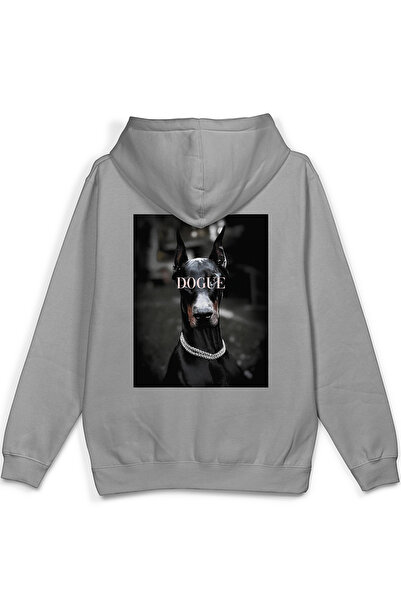 Overoz Doberman Dogue Dog Sırt Printed Hooded Half Oversized Sweatshirt Gray ...