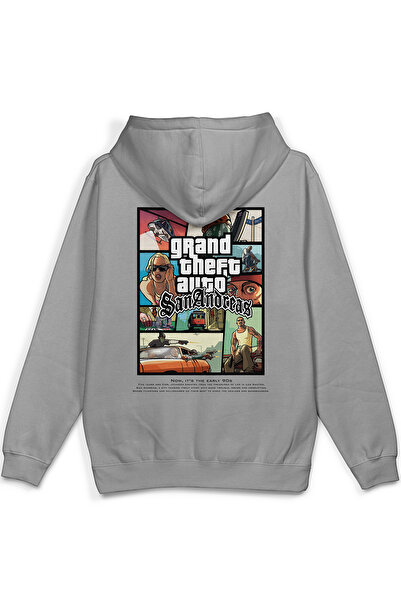 Overoz GTA San Andreas Sırt مطبوع بغطاء رأس سويت شيرت نصف كبير الحجم باللون ا...