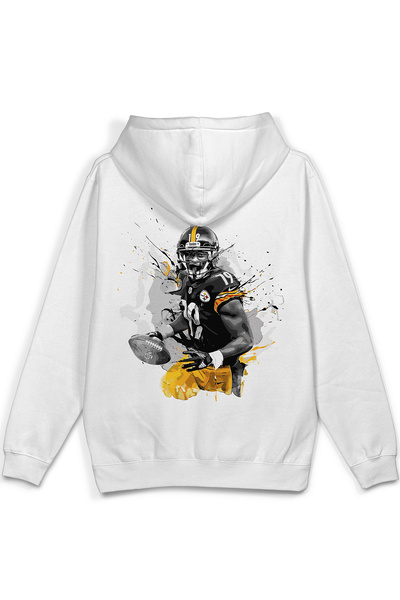 Overoz 79 American Football Back Printed Hooded Half Oversized Sweatshirt Whi...