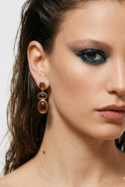 King Bee Women's Brown Triple Stone Vintage Earrings - Lightweight Pieces Sty...