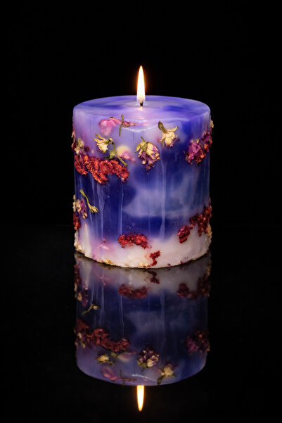 CandleCastCreation Elegante Gerçek Çiçekli Mor Baton Mum – El Yapımı Dekorati...