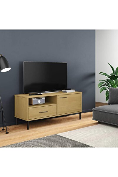 Concept Comodă TV cu picioare metalice OSLO, maro, lemn masiv pin