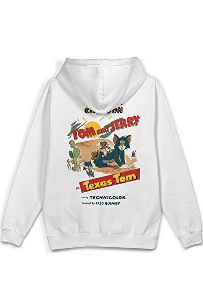 Overoz Cat Back Printed Hooded Half Oversized Sweatshirt White Hoodie 1352