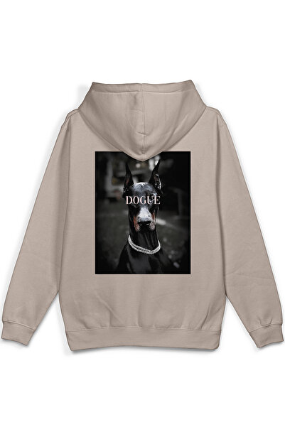 Overoz Doberman Dogue Dog Back Printed Hooded Half Oversized Sweatshirt Stone...