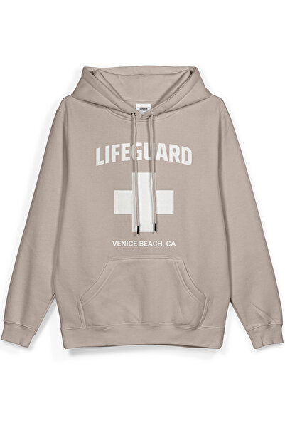 Overoz Lifeguard Printed Hooded Half Oversized Sweatshirt Stone Color Hoodie ...