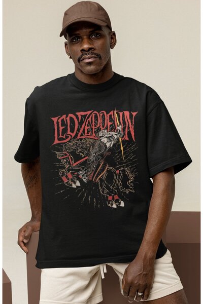 SEVBANO Tricou oversize unisex cu imprimeu Led Zeppelin Rock Metal Music Band