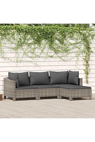 Concept Σετ επίπλων κήπου 4 τεμαχίων με μαξιλάρια, γκρι, πολυρατάν