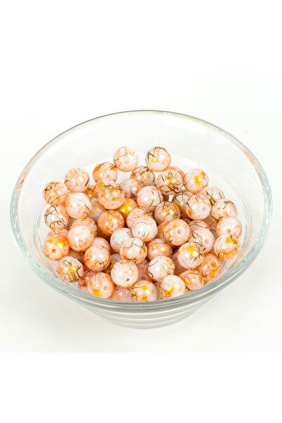 yfhobi 25 Gram- 8 mm Pembe Renk Ebruli Desen Model Yuvarlak Cam Boncuk, 1. Ka...