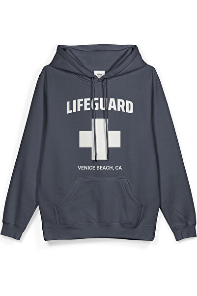 Overoz Lifeguard Printed Hooded Semi Oversized Sweatshirt Smoked Hoodie 1410