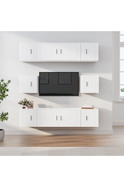 Concept Σετ ντουλαπιών τηλεόρασης, 8 τεμάχια, λευκό, επεξεργασμένο ξύλο