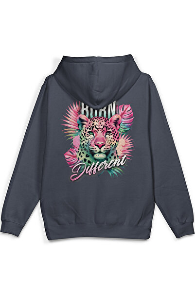 Overoz Born Different Leopard Back Printed Hooded Half Oversized Sweatshirt S...