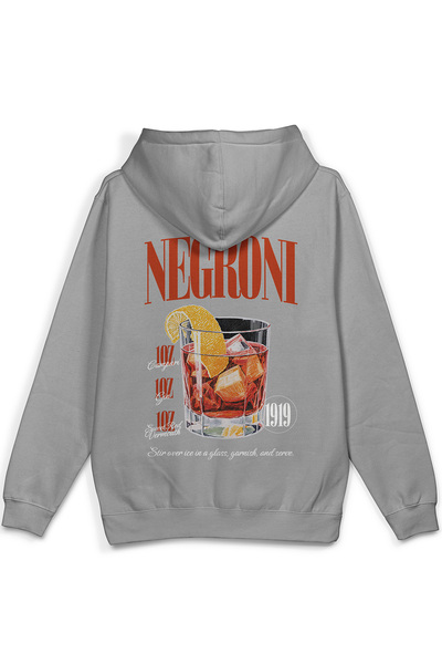 Overoz Barmen Negroni Sırt Printed Hooded Yarı Oversized Sweatshirt Gray Hood...
