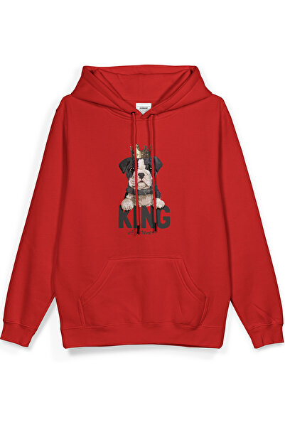Overoz King Köpek Printed Hooded Half Oversized Sweatshirt Red Hoodie 1033