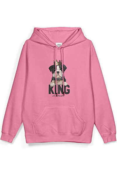 Overoz سويت شيرت كينج دوج مطبوع بغطاء رأس نصف أوفر سايز باللون الوردي 1033