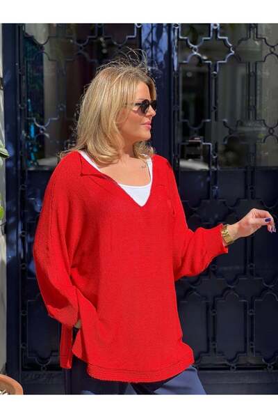 Fibula Asymmetrical Collar Bat Sleeve Standard Size Mercerized Knitwear Blous...