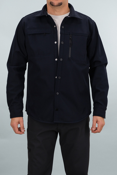 Souris Men's Dark Navy Blue Slim Fit Softshell Shirt Jacket Water Repellent and Wind-Resistant