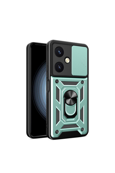 cepmoda حافظة VIVO "Y27" ذات الطبقة المزدوجة - حلقة، حامل، غطاء منزلق للكامير...