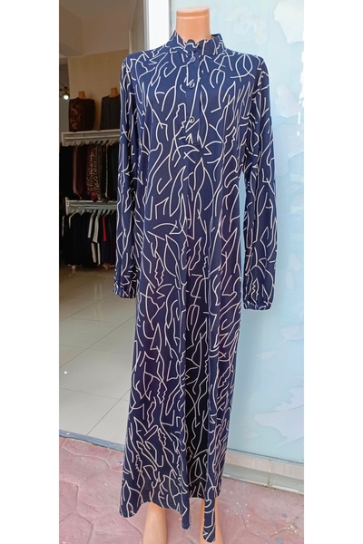 Butik Kadın Desenli Rahat Şık Düğmeli Tesettür Penye Anne Elbisesi