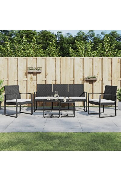Concept Σετ επίπλων κήπου με μαξιλάρια, 5 τεμάχια, μαύρο, PP rattan