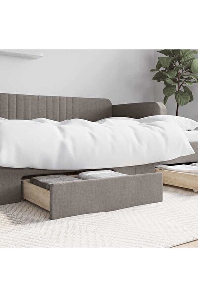 Concept Συρτάρια κρεβατιού 2 τεμ., γκρι-μπεζ, επεξεργασμένο ξύλο και ύφασμα