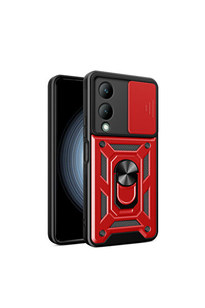 cepmoda حافظة VIVO "Y17S" ذات الطبقة المزدوجة - حلقة، حامل، غطاء منزلق للكامي...