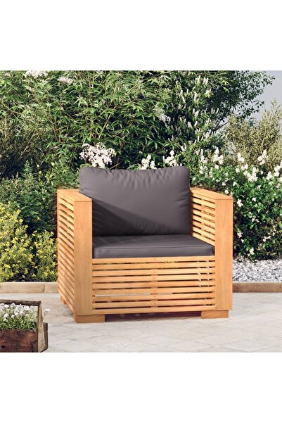 Concept Πολυθρόνα κήπου με σκούρα γκρι μαξιλάρια, από μασίφ ξύλο τικ
