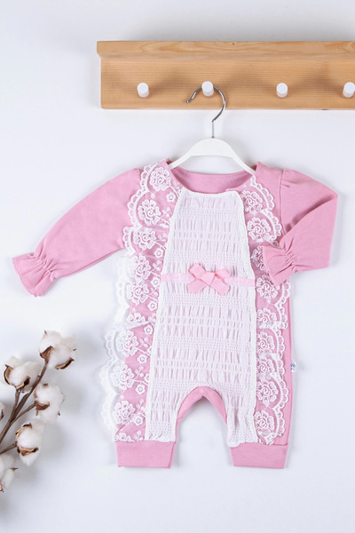 miyrem Waffle French Laced 100% Cotton Baby Girl Jumpsuit