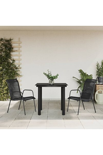 Concept Σετ επίπλων κήπου, 3 τεμάχια, μαύρο, textilene και ατσάλι