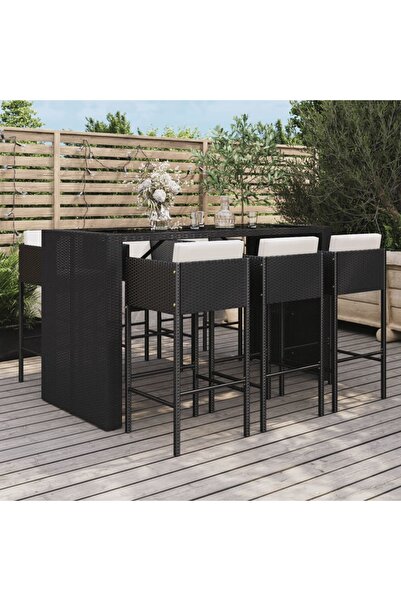 Concept Σετ μπαρ κήπου 7 τεμαχίων με μαξιλάρια, μαύρο, πολυρατάν